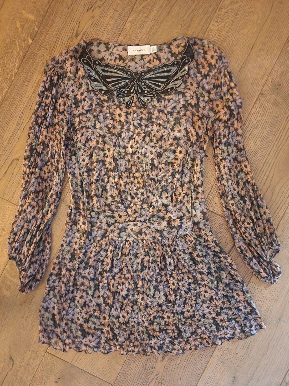 Coach 100% silk floral semi sheer dress size 00